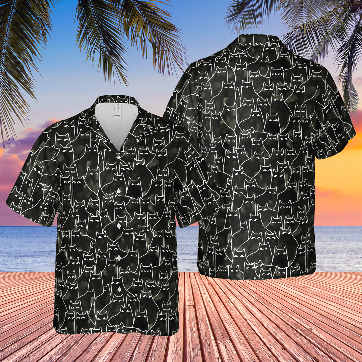 Suspicious Cats Funny Cat Hawaiian Shirt