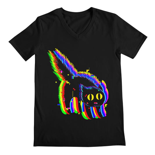 Technicat Glitch Cat Unisex V-neck T-shirt