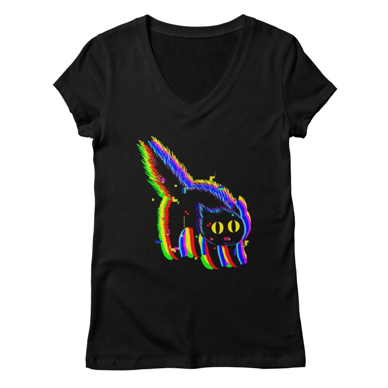 Technicat Glitch Cat Ladies' V-neck T-shirt